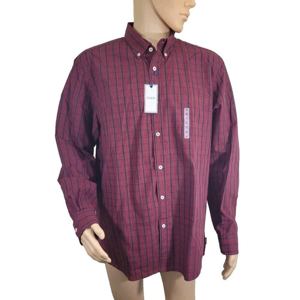 Rowm Men's Shirt Size XL Cotton Check Red Black Button Up Long Sleeve 31